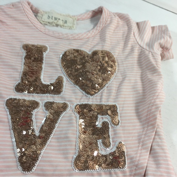 btween Toddler Girls Top Pink Striped Love in Sequins Size 2T - Picture 2 of 6